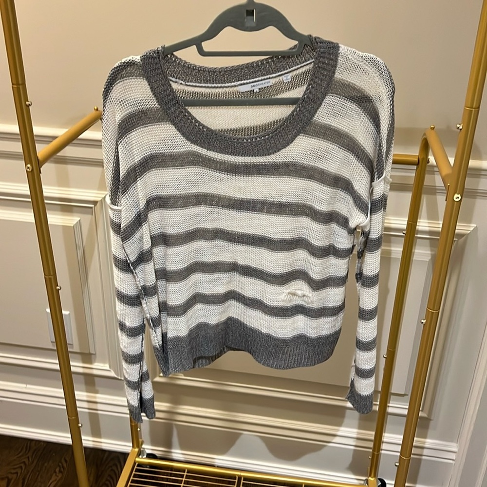 White Grey Stripes Knit Sweater